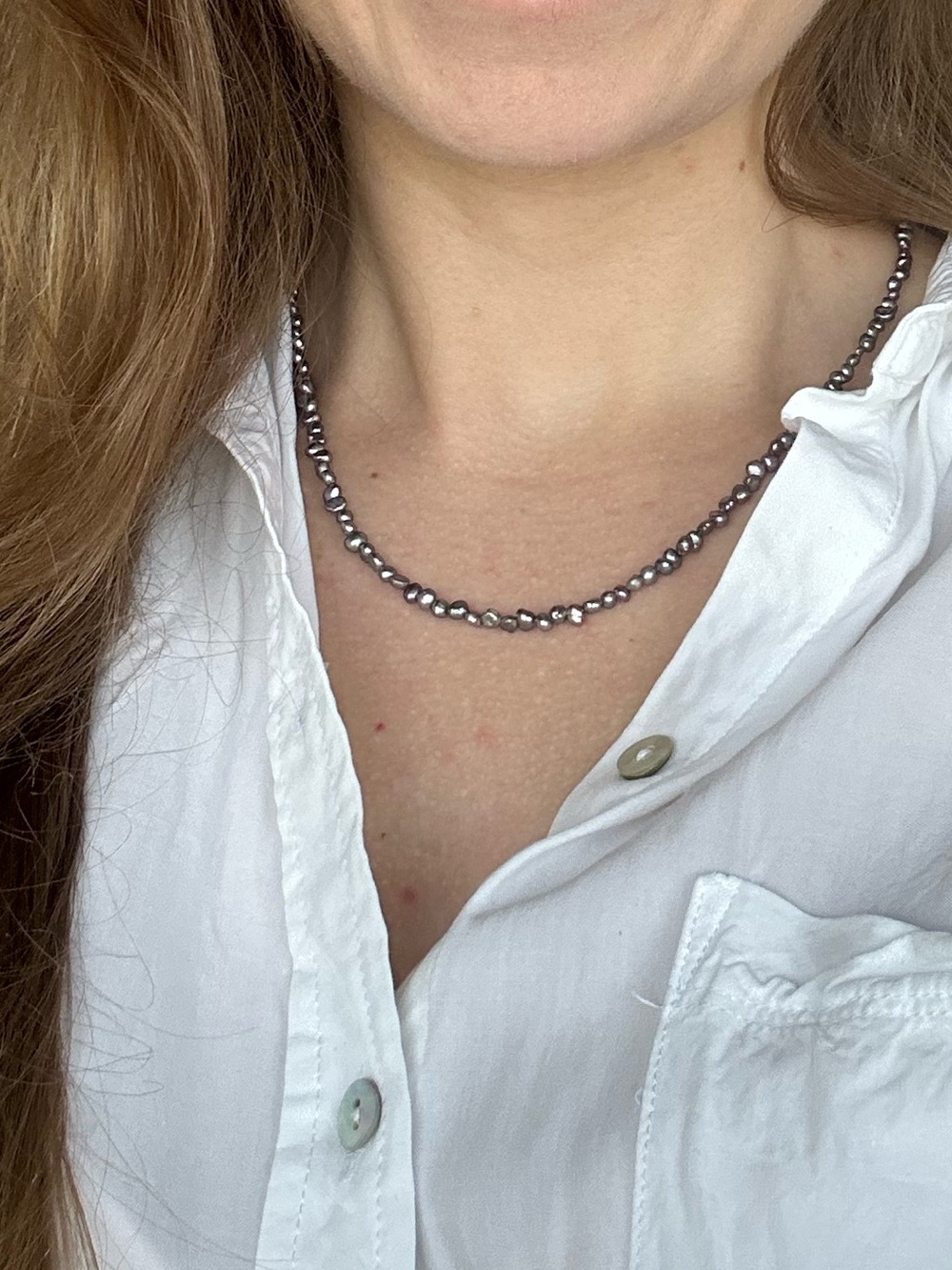 Purple seed pearl necklace 17 inches sterling silver